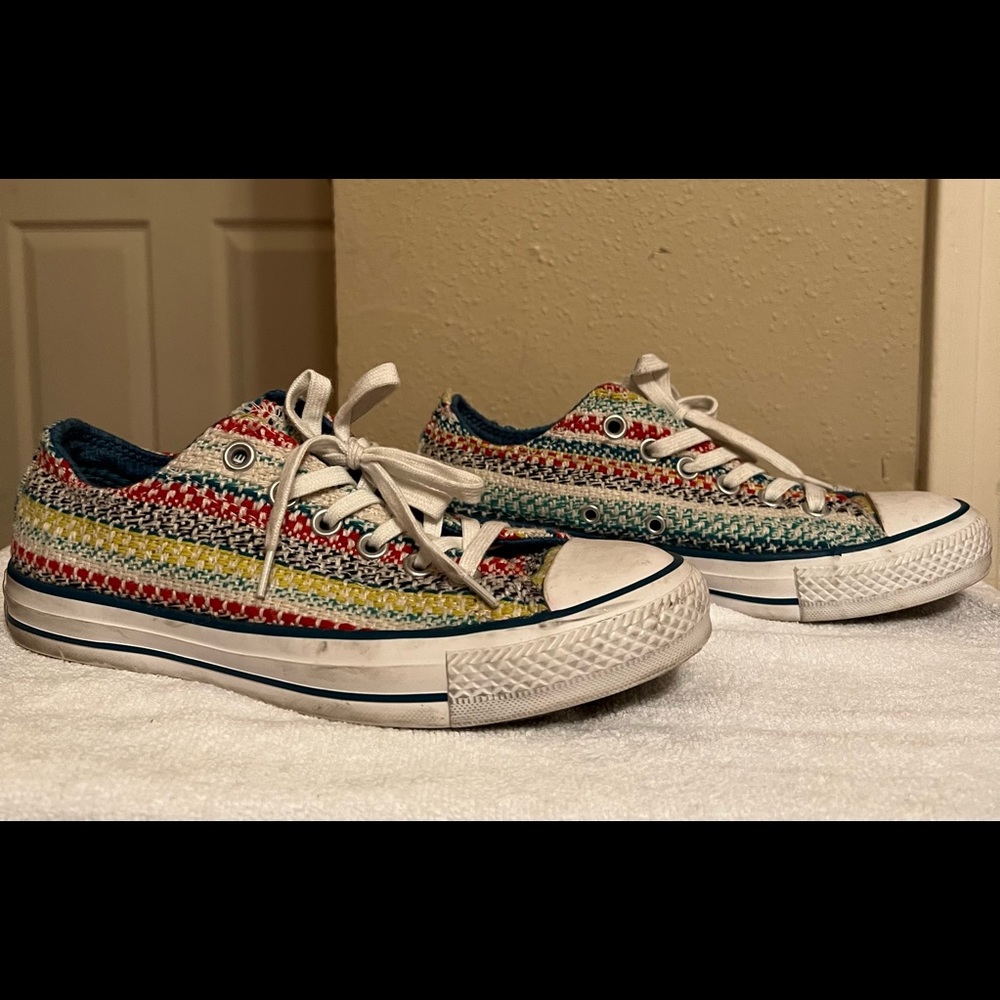 tweeted converse sneakers, size 7, gentle worn, looks great with jeans.